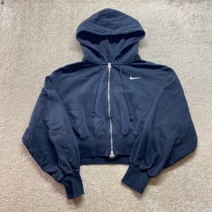 Nike Sweater Womens XL Black Cropped Full Zip Up Hoodie Swoosh Logo Sportswear